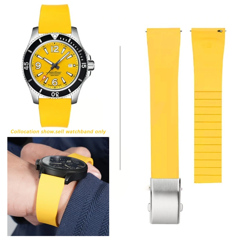 

For Breitling Tissot Citizen Omega FKM Fluoro rubber Watch Strap 19 20 21 22 Yellow quick WatchBand Men For Cut To Size bracelet