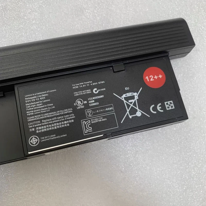 12++ Laptop Battery for Lenovo ThinkPad X200T X201T X200 X201 Tablet 42T4563 42T4564 42T4565 42T4657 42T4658 14.4V 67Wh/4600mAh