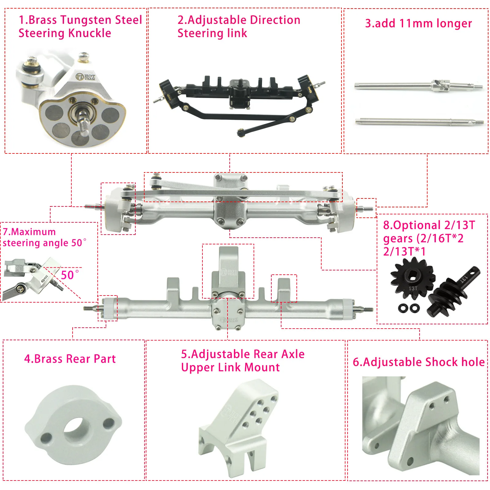 Latão tungstênio aço direção juntas, dianteiro e traseiro eixo para SCX24 RC carros, 11mm contrapeso, Ultimate, Hot Team, S11