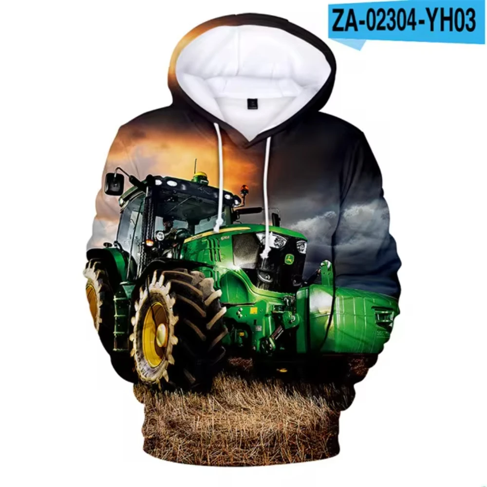 Funny Tractor Graphic 3D Printed Men's Hoodie Harajuku Long Sleeves Oversized Outdoor Pullover Sweatshirt Kids Unisex Clothing