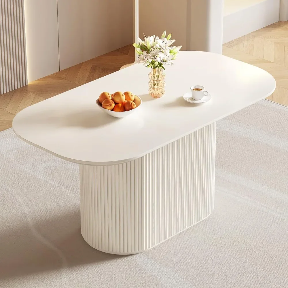 

Овальный обеденный стол размером 62,99 дюйма, современный кухонный стол на 6 человек, внутренний прямоугольный обеденный стол для кухни, бара, гостиной,