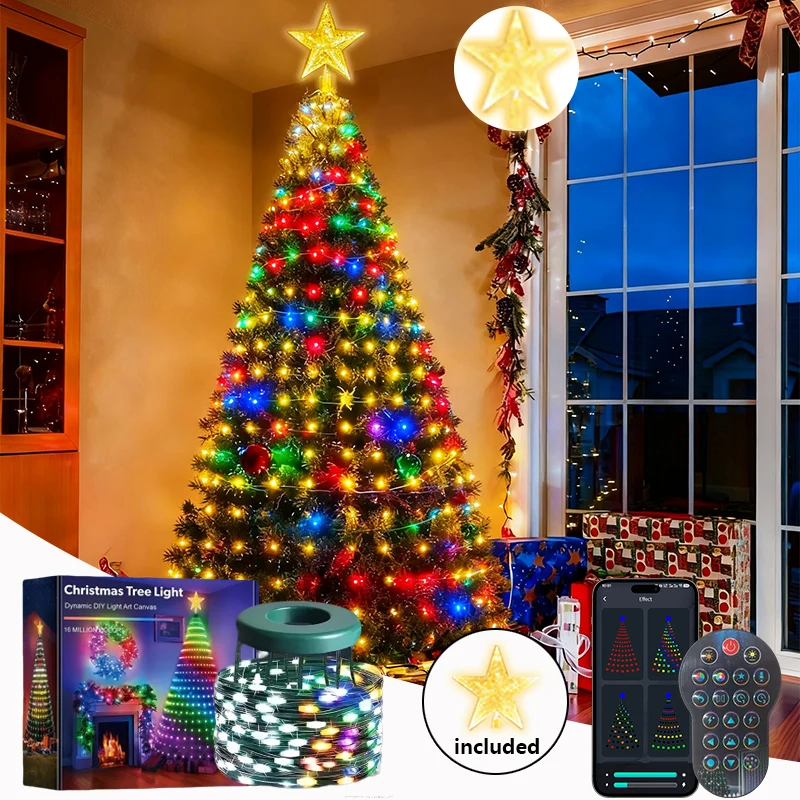 Smart Christmas Tree Lights RGB Multicolor Fairy Lights Bluetooth App Control DIY Pattern Music Sync for Christmas Tree Decor
