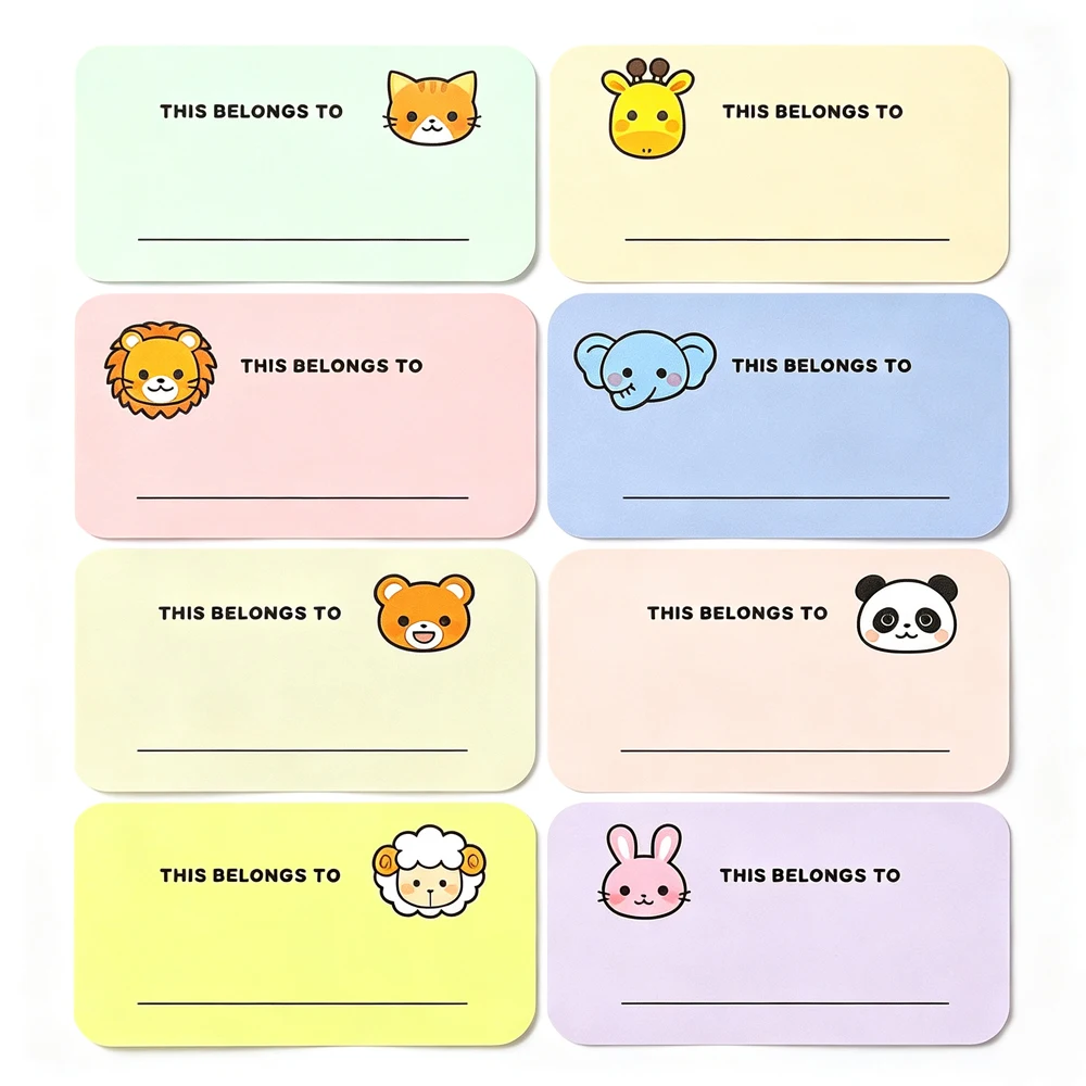 80 Pcs Cute Cartoon Animal Kids Name Stickers Self‑Adhesive Waterproof Name Tags for Water Bottle Book Pencil Case Kindergarten.