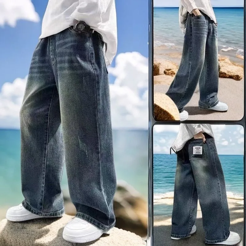 

Plus Size Boy's Warm Fleece Lined Jeans - Spring Autumn Winter Denim Pants with Straight Leg Wide Leg Design