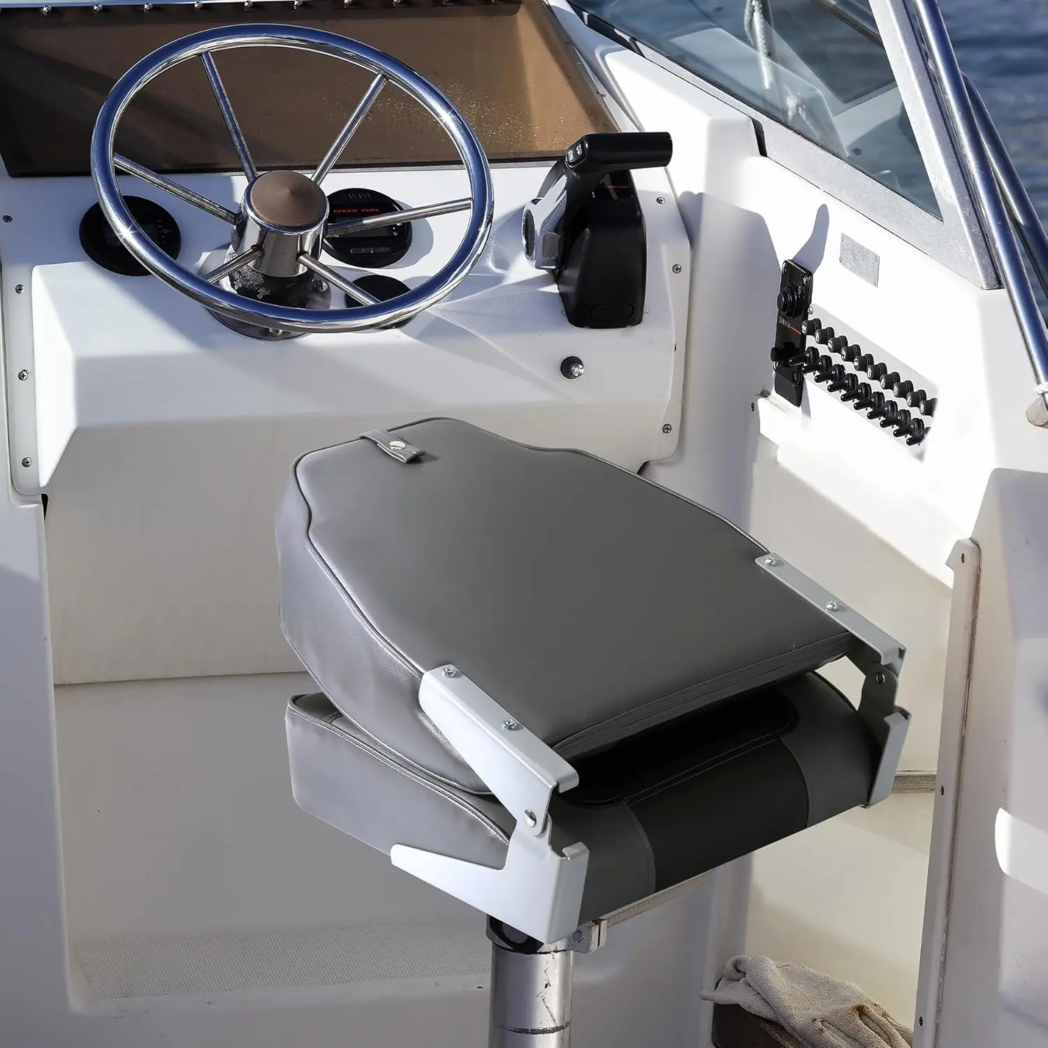 2 Pack Folding Boat Seats, High Back Fishing Boat Seat, Comfortable Boat Chairs with Thick Sponge Padding and Hinge for Sightseeing Boat, Speedboat - view 7