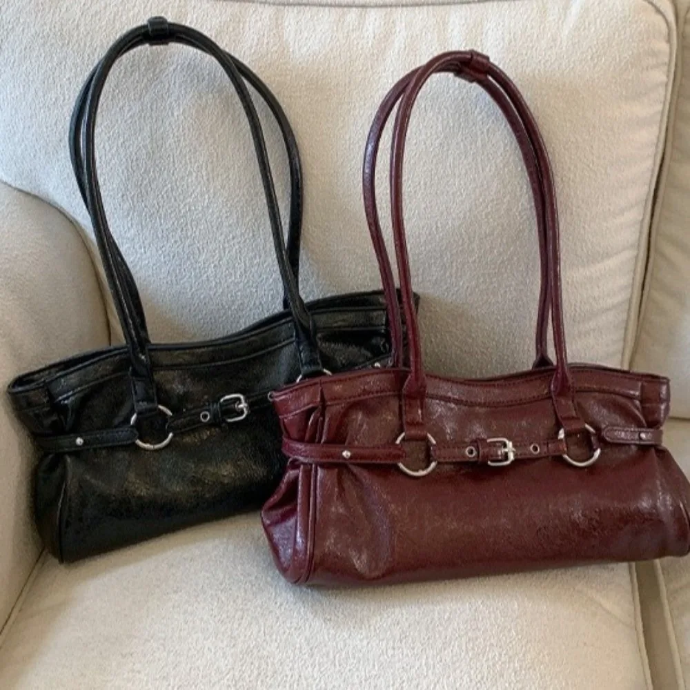 Chic Large Capacity PU Leather Underarm Bag Polyester Lining Solid Color Shoulder Bag Wear-resistant Belt Buckle Tote Bag Casual