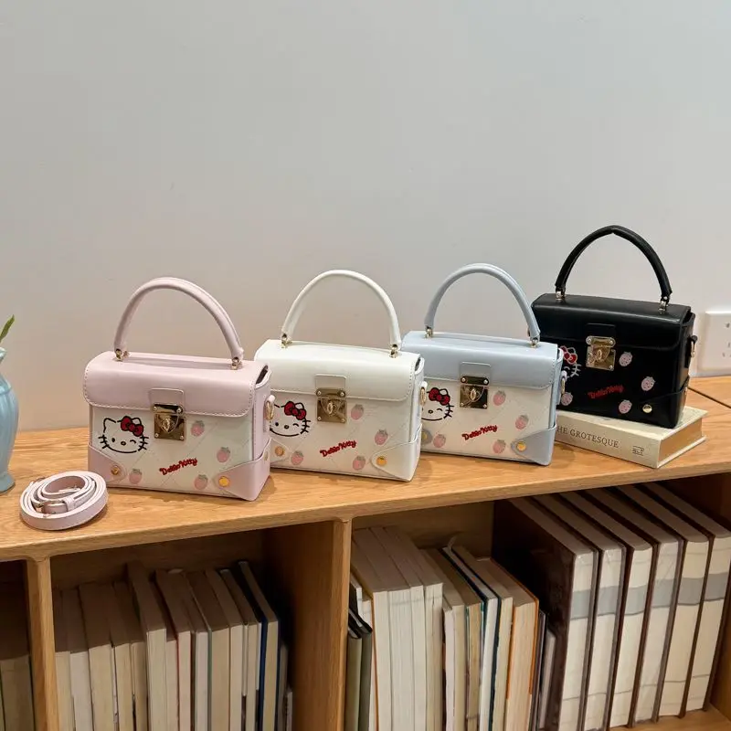 

Новая сумка-ведро Sanrio Hello Kitty с вышивкой клубники для девочек, универсальная сумка через плечо, сумка-коробка в ромбовидном стиле, сумка на плечо