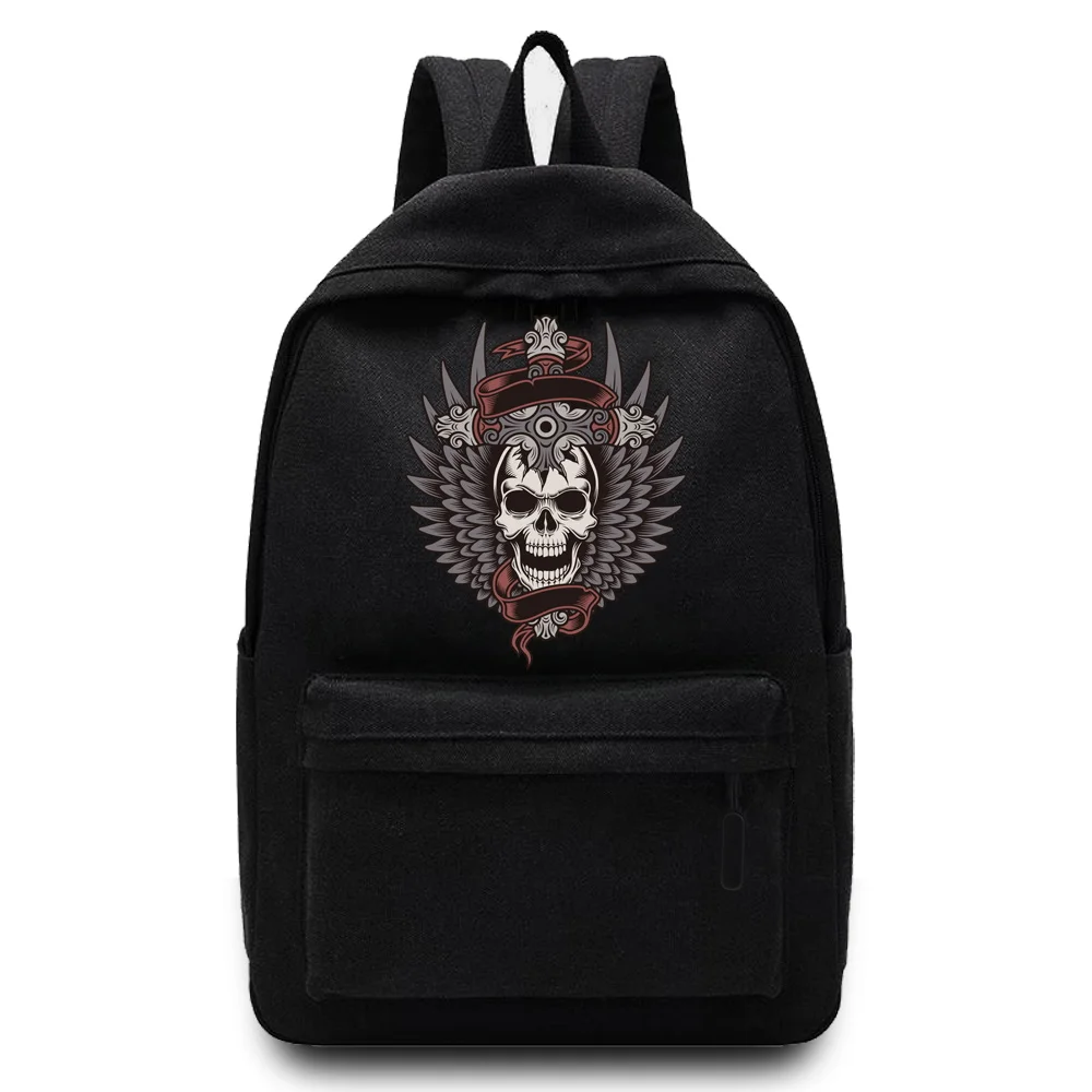 Fashion New Unisex School Bag Canvas Women Backpack Skull Pattern Printed Large Capacity Laptop Bag Portable Travel Sports Bag