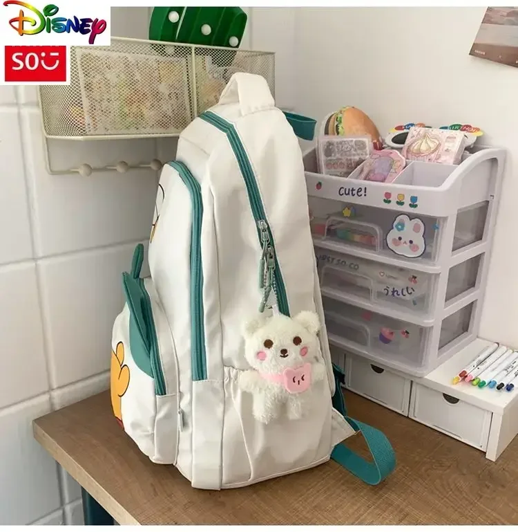 Disney Couple School Bag Campus Students Large Capacity Graffiti Winnie Bear Fashion Print High Quality Nylon Backpack