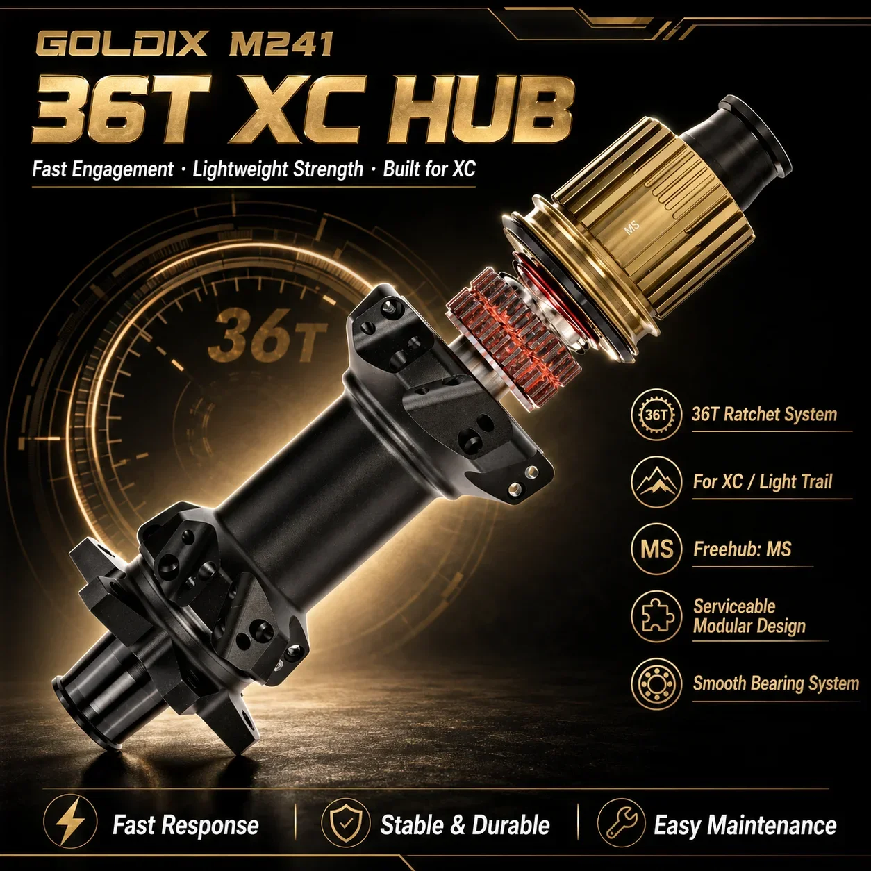 GOLDIX Ultraleichte 6-Loch Fahrradnabe M241 36T Ratchet 24/28 Löcher Straight Pull Speichen HG/XD/MS Nabenkörper Mountainbike-Nabe – Detail 3