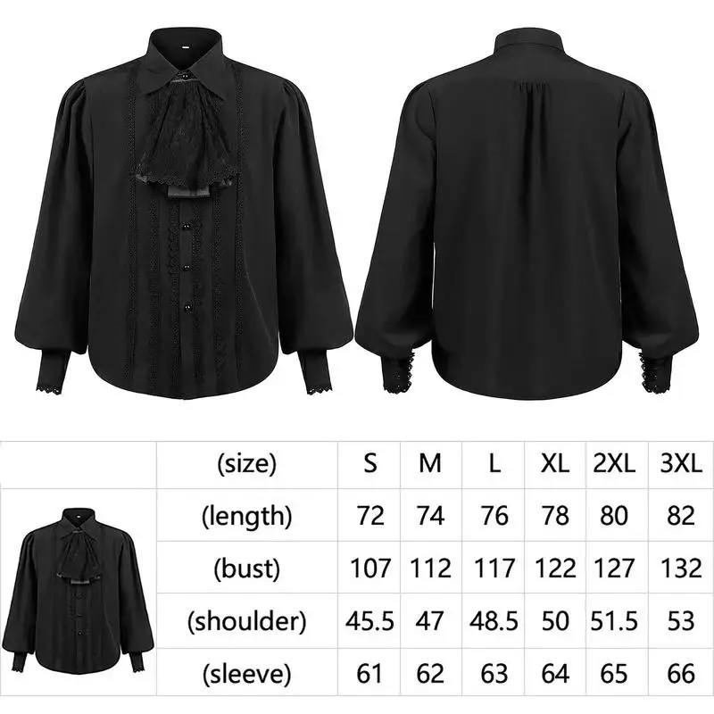 Men's Pirate Shirt Renaissance Viking Pirate Costume Long Sleeve V Neck Lace up Stand Collar Victorian Steampunk Shirt for Men