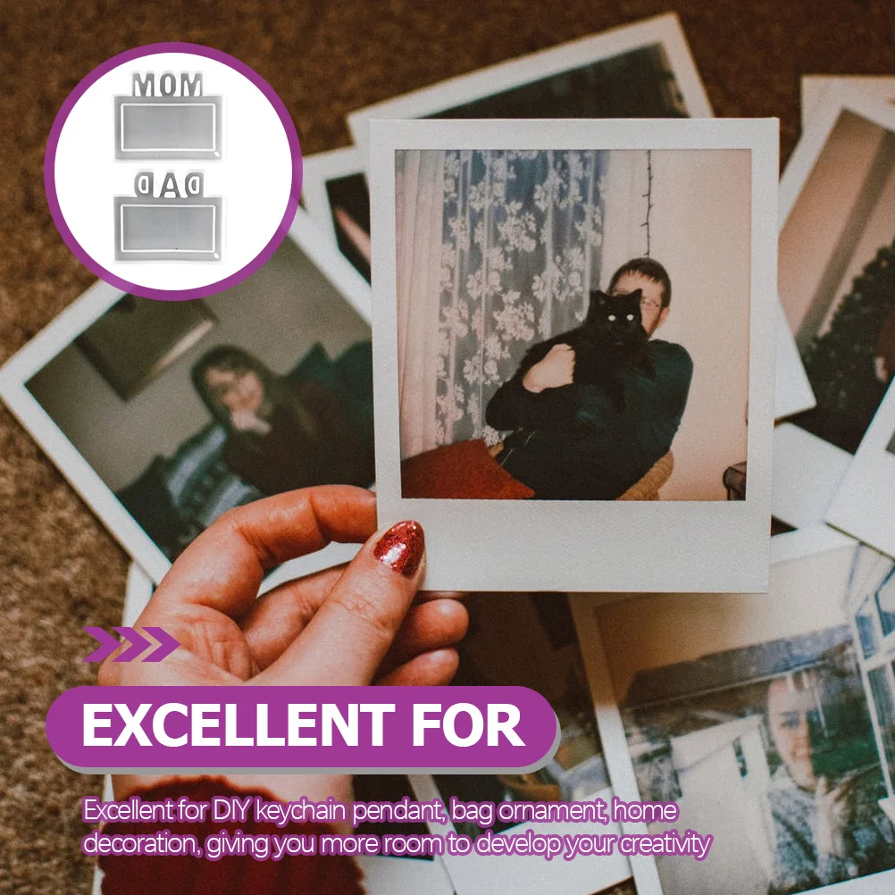 2 قطعة قوالب سلسلة المفاتيح الايبوكسي قالب راتنج السيليكون DIY بها بنفسك قلادة الحرفية صنع المجوهرات هدية للأم أبي مهرجان الديكور قوي #4