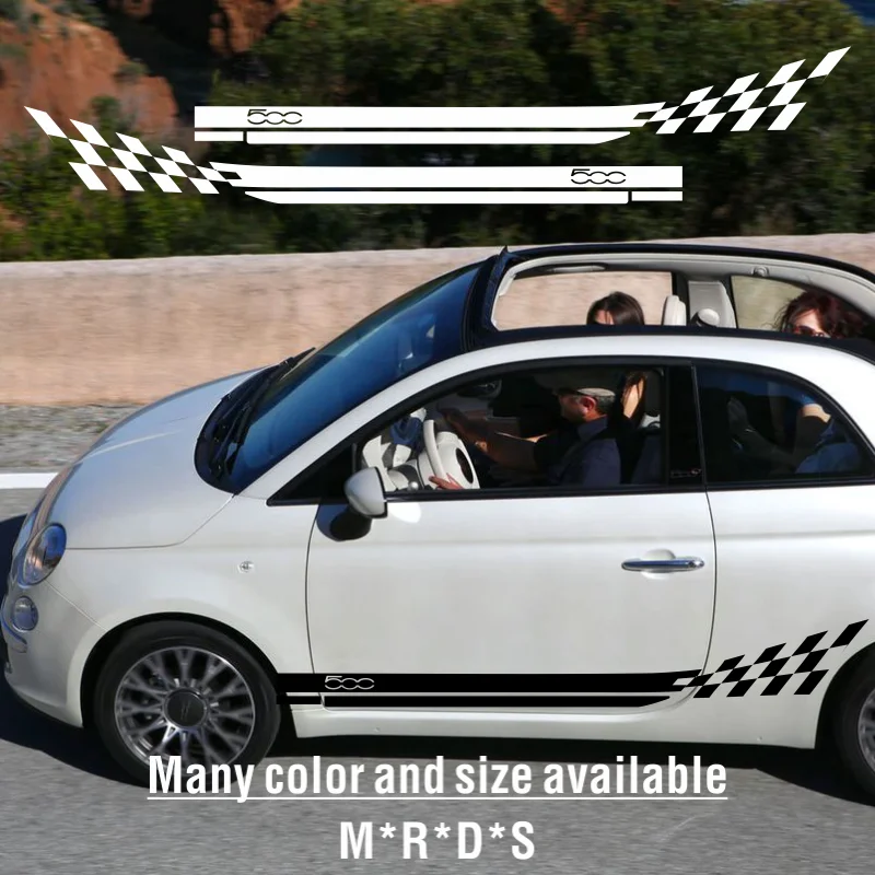 

2PCS Car Door Side Stripe Stickers Racing Sport Lattice Vinyl Decals Decoration Exterior Accessories For Fiat 500 Bravo Palio