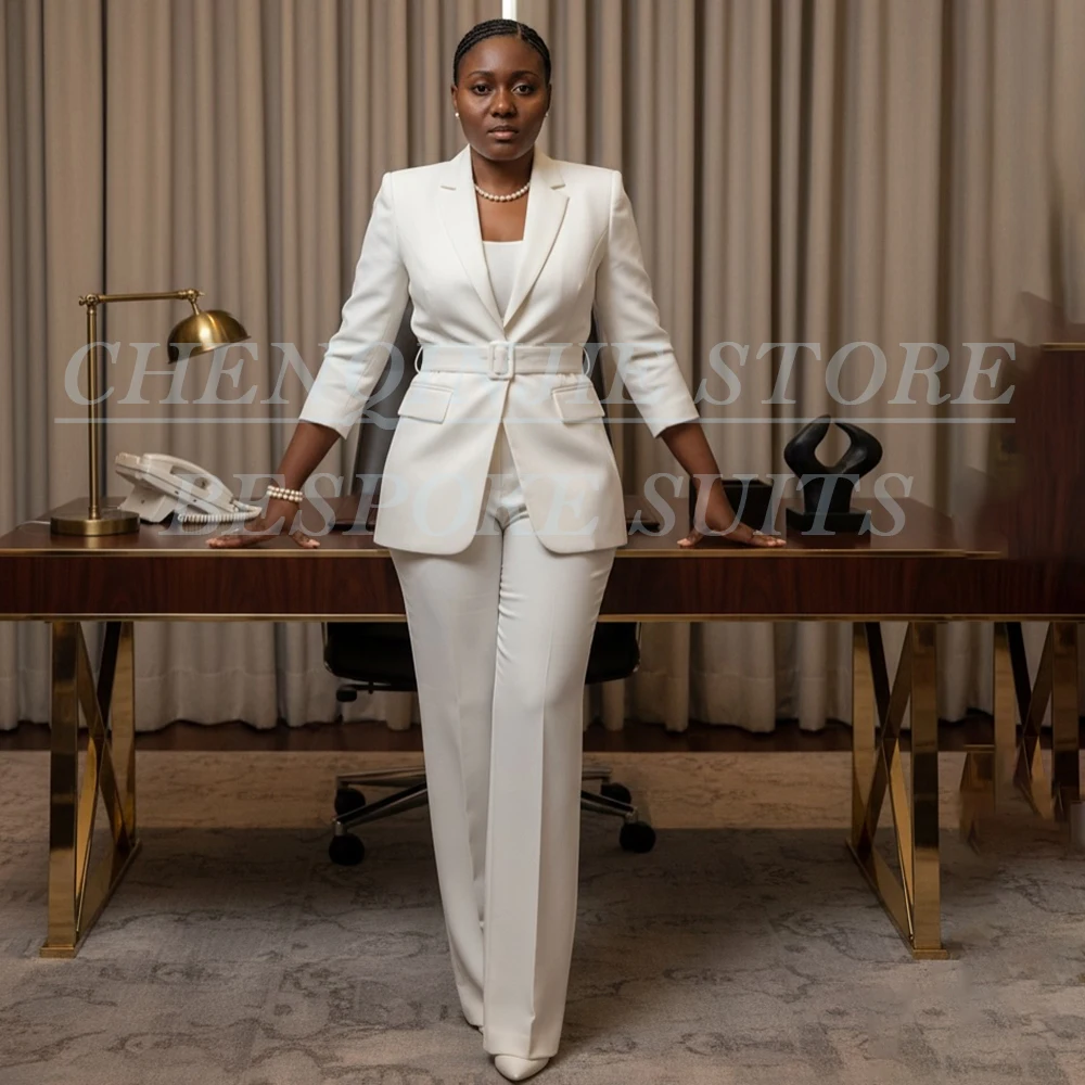 

White Women's Suits Elegant One-Button Notch Lapel Slim Fit Clothing Formal Slim Fit Office Lady 2 Piece Jacket Pants Outfits
