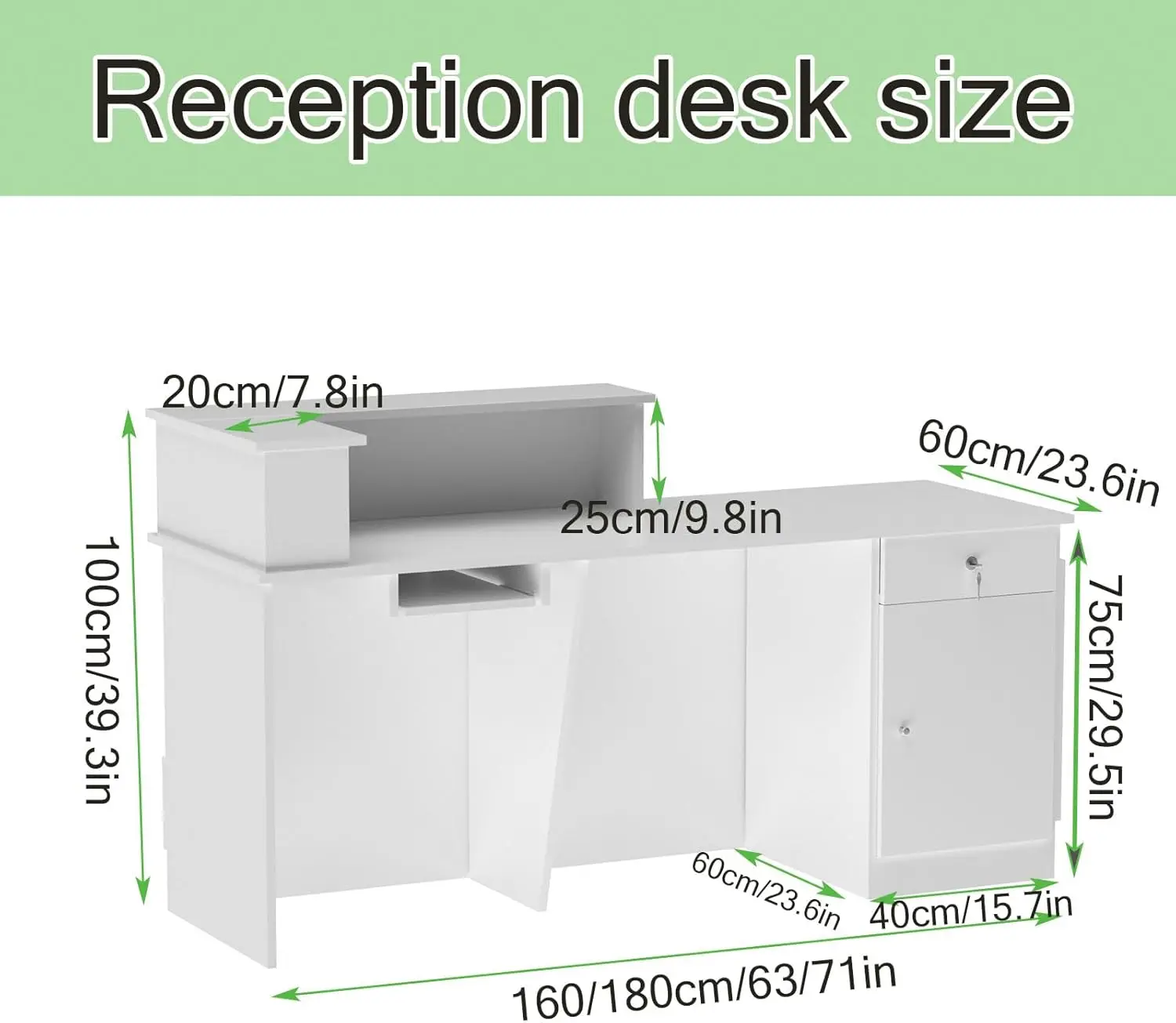 Salon Reception Desk with Counter, Front Desk Reception Counter with Lockable Drawer & Cabinet, Retail Checkout for Home Office,
