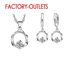Genuine 925 Sterling Silver Bridal Jewelry Sets Classic Round CZ Cubic Zirconia Women Girls Engagement Anniversary Wholesale