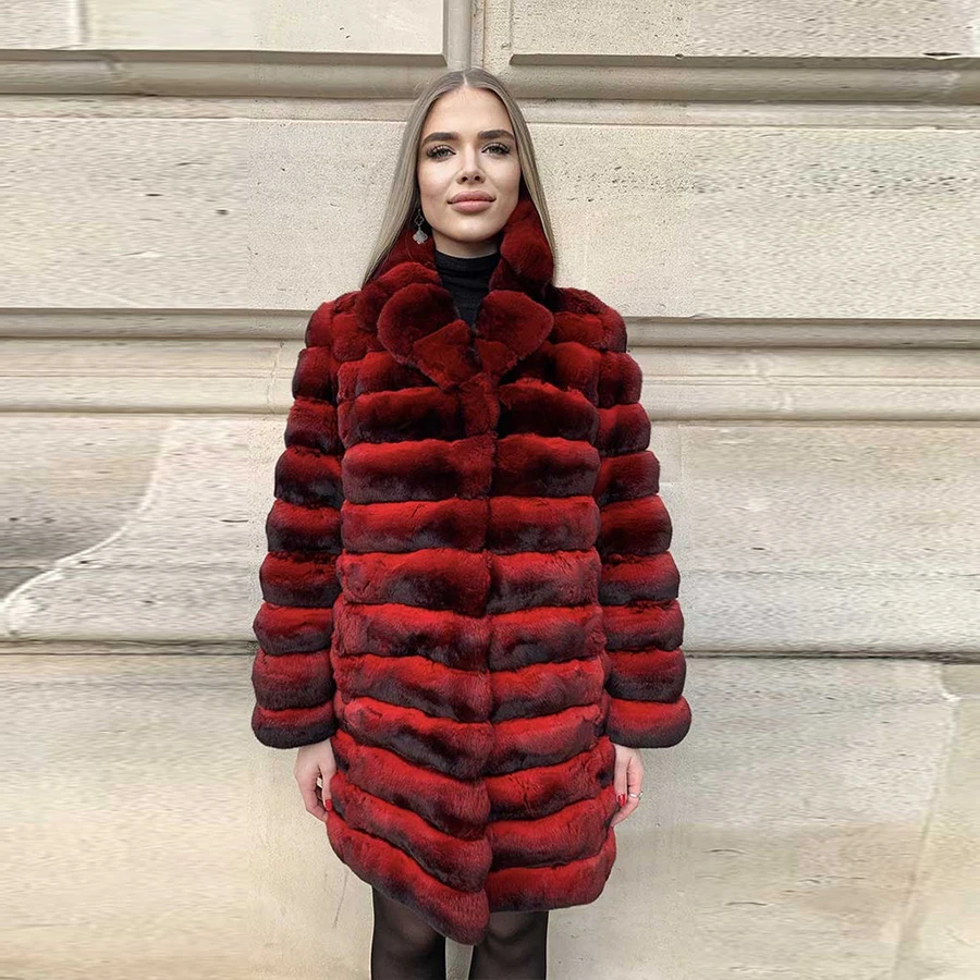 Genuine Rex Rabbit Fur Coat Women Winter Red Rabbit Jackets 2024 Winter Jackets For Women Free Shipping