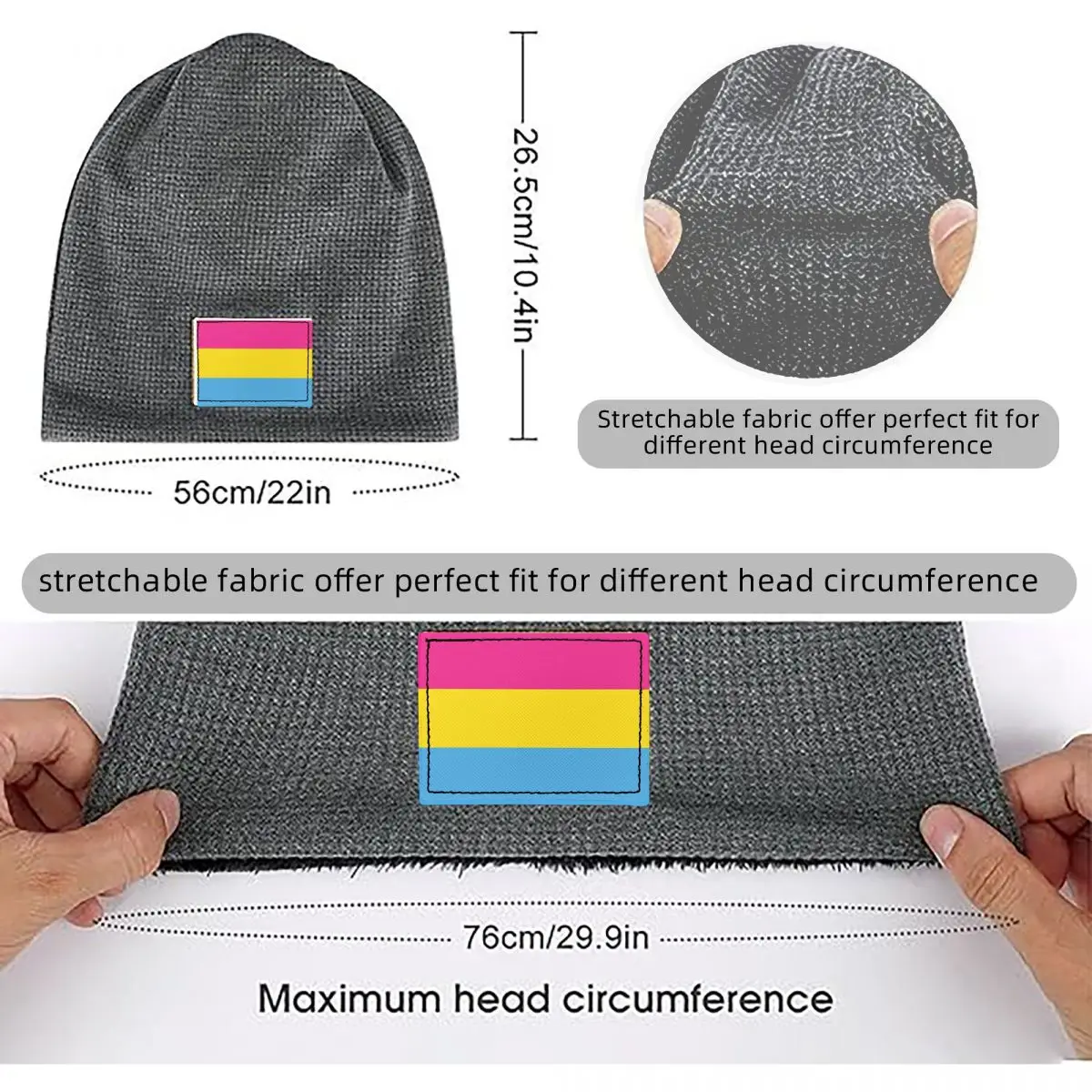 Pansexual Pride Flag Waffle Knit Fleece Lined Beanie with PU Leather Patch Unisex Warm Winter Soft Cap