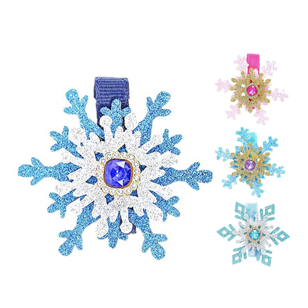 

4 Pcs Rhinestone Hair Clips Sweet Snowflake Decor Accessories for Toddler Girls Christmas Party Fancy Bows Durability