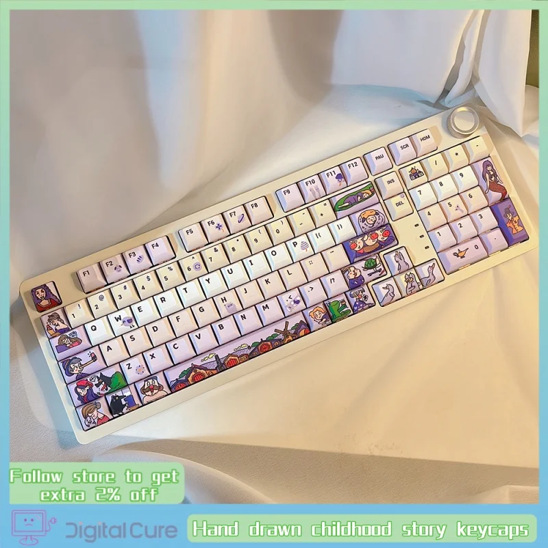 

Hand Drawn Childhood Story Theme Keycaps Cherry Kca Highly Cute Style Purple Personalized Creative Mechanical Keyboard Keycaps