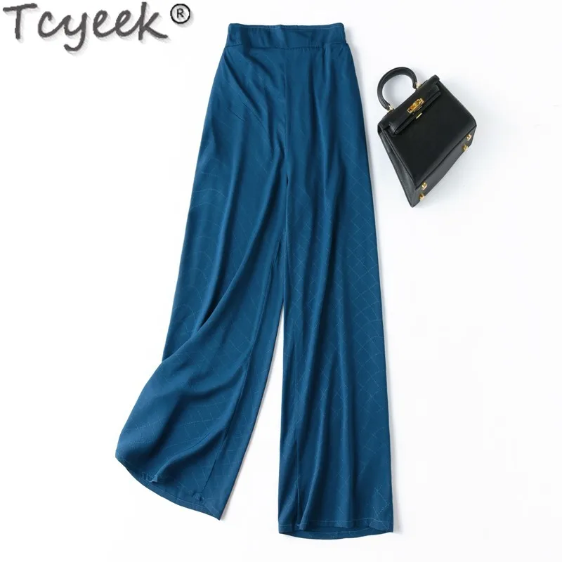 

Tcyeek 93% Mulberry Silk Pants Womans Clothing Summer 20MM Real Silk Wide Leg Pants Women Long Casual Trousers Pantalones Mujer