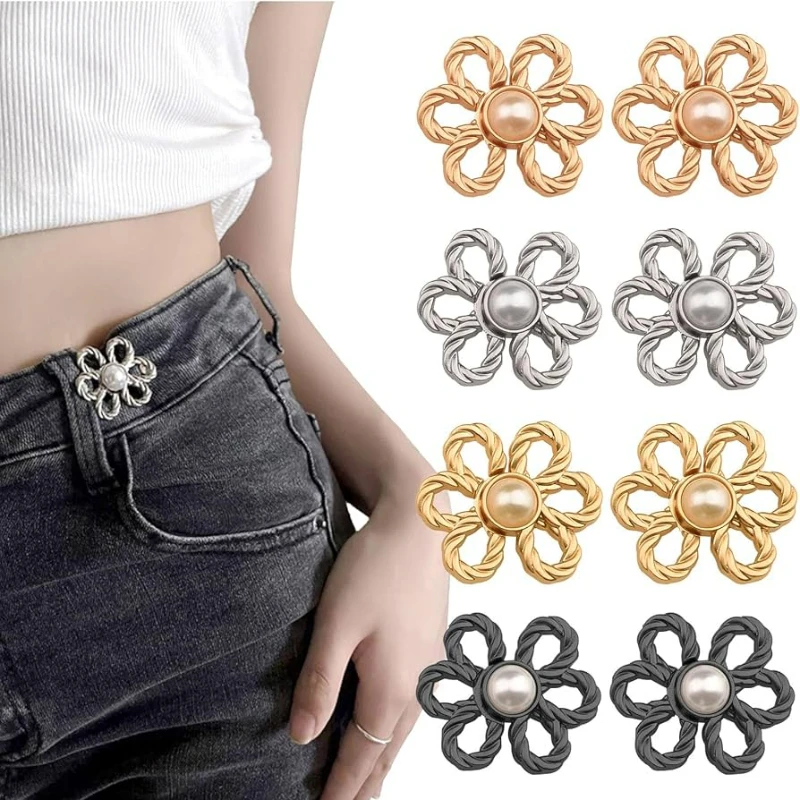 Simple Flower Waistband Tightener for Jeans Pants Dress Buttons Adjustable Tighten Decoration Waist Buckle Jewelry Accessories