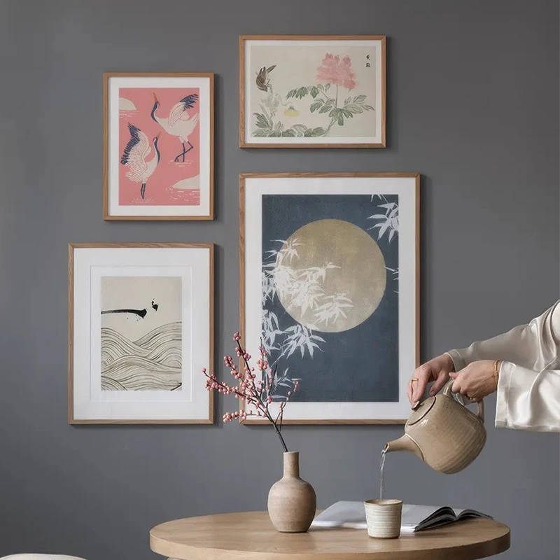 Japanese Cherry Blossom Vintage Posters Print Crane Hokusai Eclectic Flower Canvas Paintings Aesthetic Wall Art Room Decor