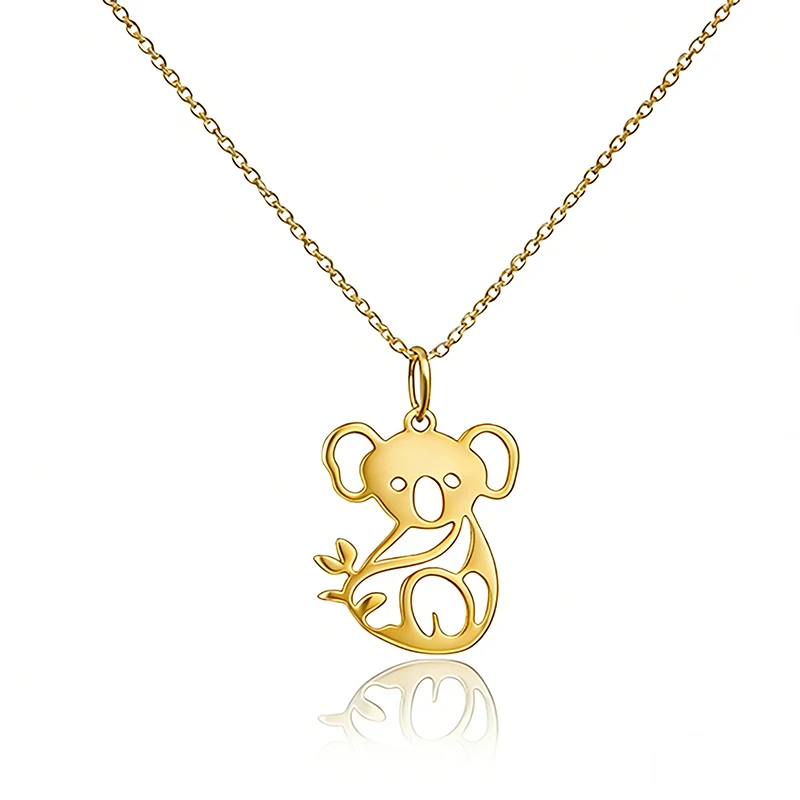 Niedliche Koala-Anhänger-Halskette, minimalistischer, vergoldeter Edelstahlschmuck für den Alltag.