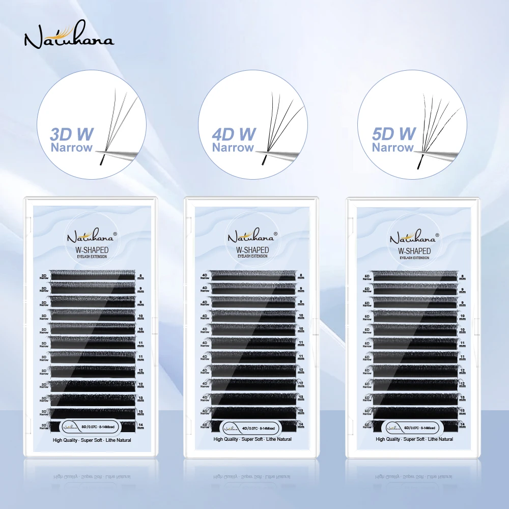 NATUHANA V-Shape 3D 4D 5D Volume Fans Narrow W-Shaped Eyelash Extensions BASF Material Fluffy Dense Faux Mink Lashes