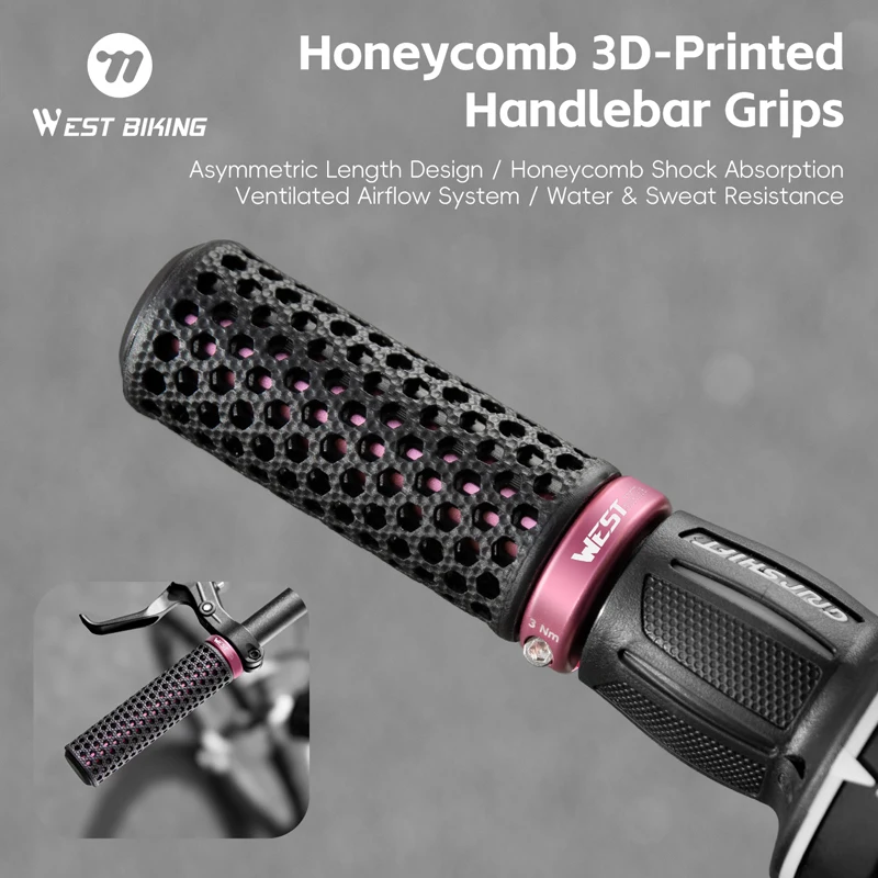 

WEST BIKING 3D Printed TPU Handlebar Grips Honeycomb Design Shock Absorption Anti-Slip Bicycle E-Bike Scooter Handlebar Covers