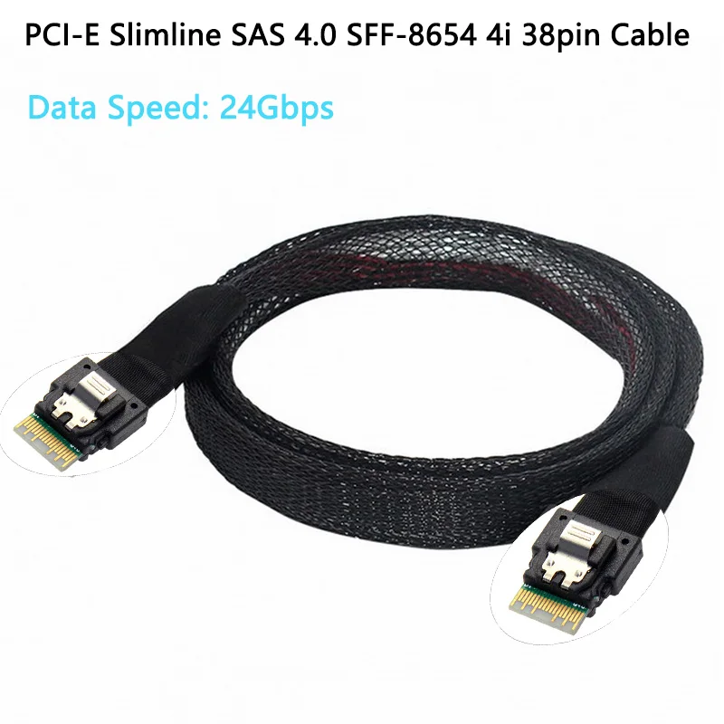 

PCI-E Slimline SAS 4.0 SFF-8654 4i 38pin Host to SFF-8654 Slim SAS Target Cable 50cm