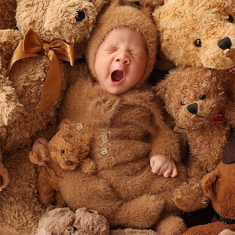 Plush Bear Dolls Newborn Photography Posing Props Cute Doll Background Decorative Props Studio Baby Photo Shooting Accessories