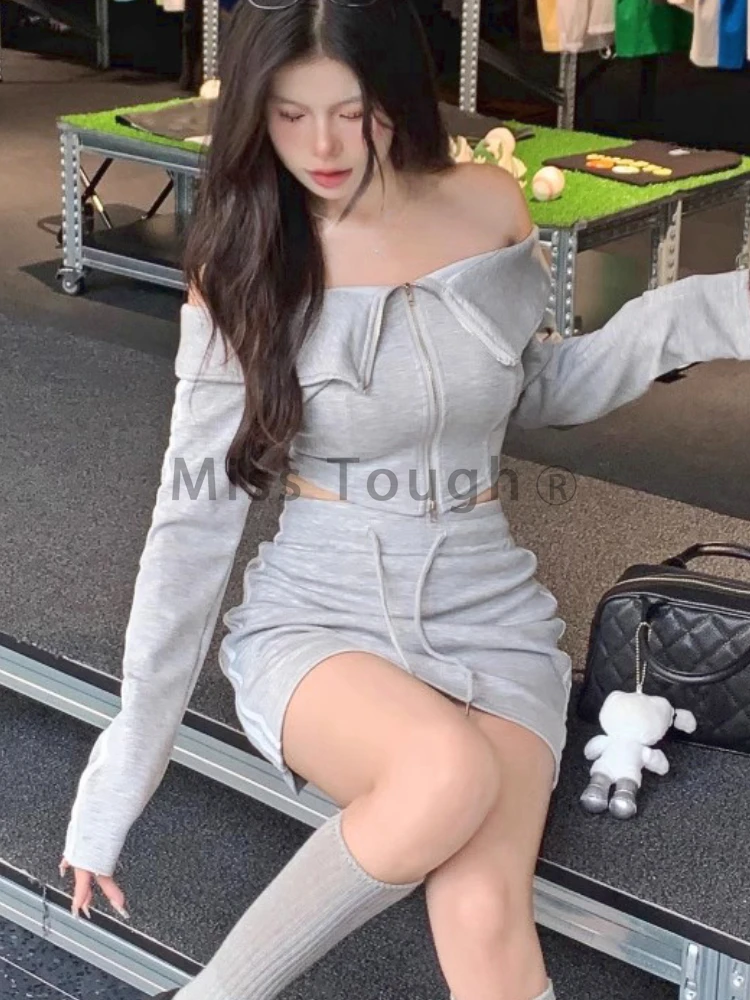 Sexy Casual Two Piece Set Women Strappy Korean Fashion Party Skirt Set Female Elegant Designer Slim Skirt Suit 2023 Autumn New