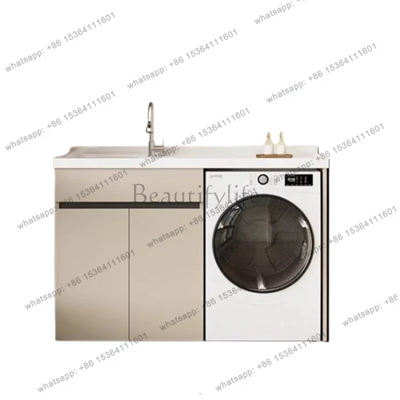 Nordic Cream Style Balcony Laundry Cabinet Modern Design Customizable Sink Bathroom Furniture Mueble