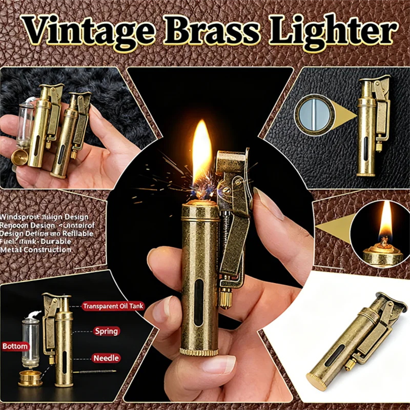 Premium Pure Copper Lighter Windproof One-Key Ignition Creative Grinding Wheel Elegant Gift for Gentlemen & Retro Aficionados