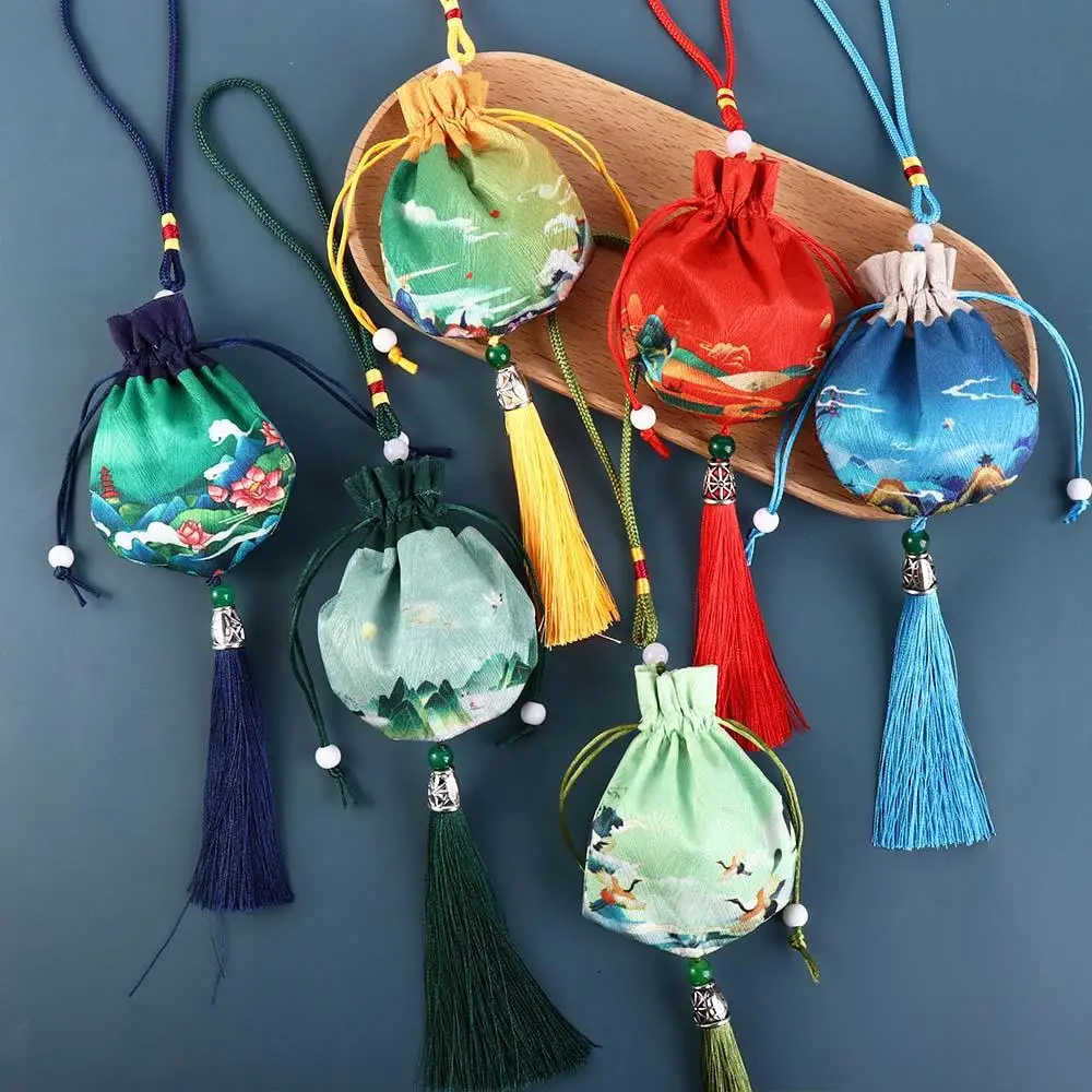 Cloth Tassel Necklaces Case Flower Drawstring Empty Sachet Chinese Style Storage Bag Purse Pouch Women Jewelry Bag