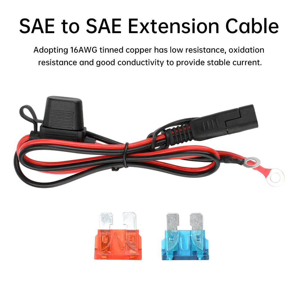 SAE Quick Release Cable With Fuse Terminal O Connector Battery Charger Extension Adapter Wire 16AWG Terminal for Battery Charger