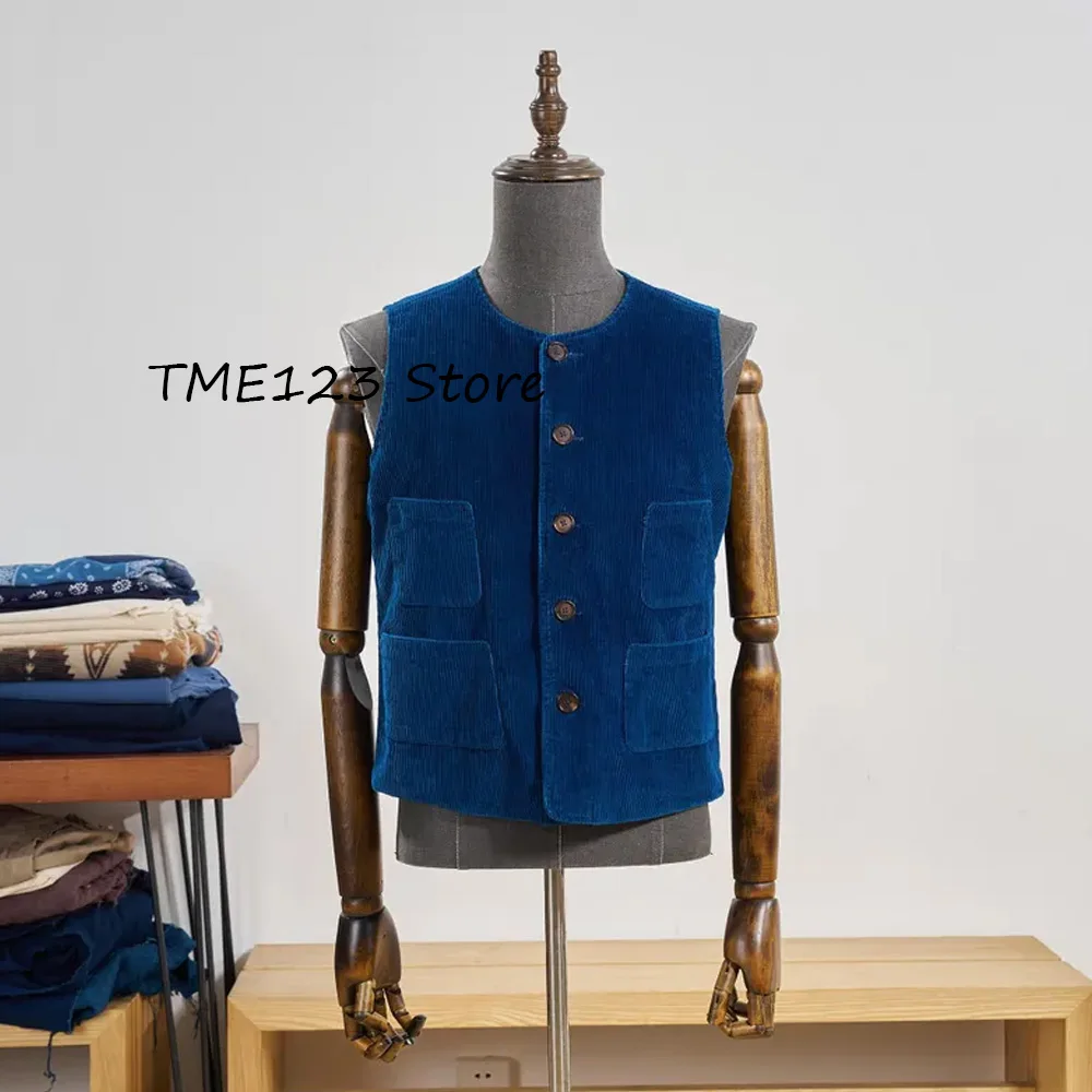 

Рабочий жилет, мужской повседневный мужской классический жилет с круглым вырезом, винтажный вельветовый модный костюм с четырьмя карманами, однобортный рабочий жилет без рукавов