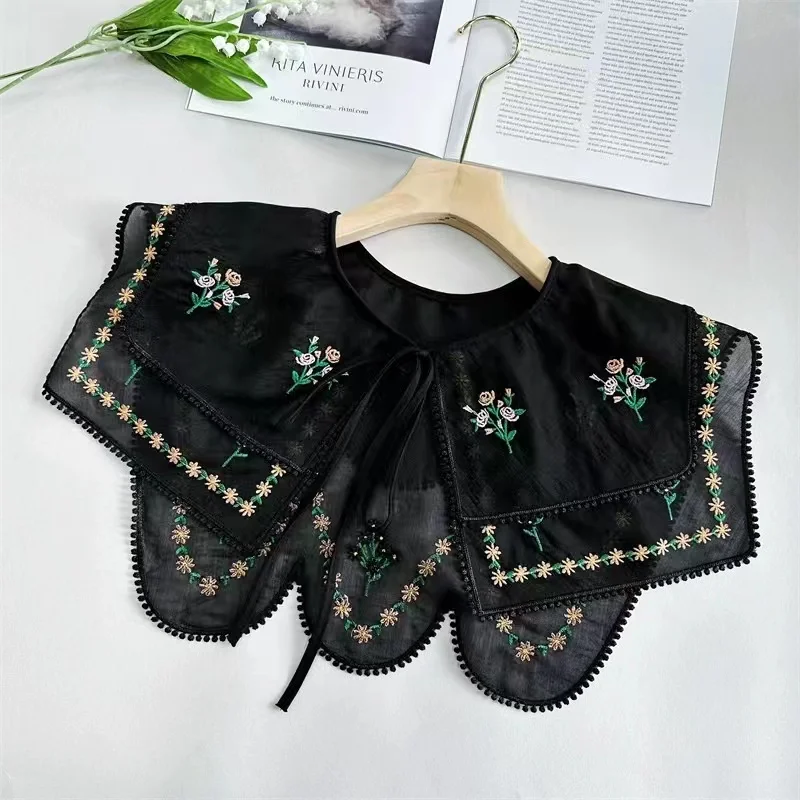 False Collar Women Detachable Dickey Collar Hanfu Shoulder Warp Embroidery Collar Lace Up Neckline Easy To Wear