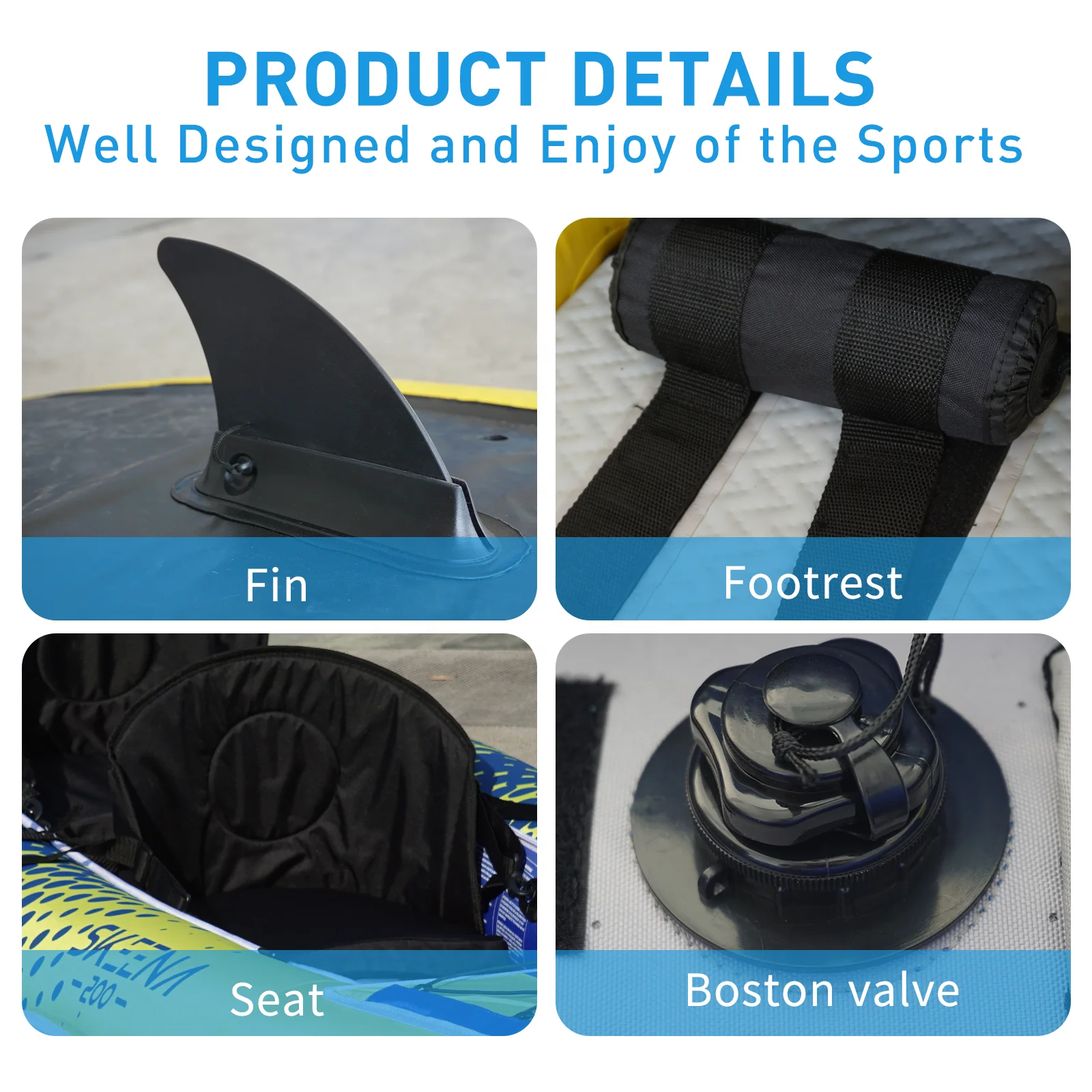 قوارب الكاياك القابلة للنفخ تتسع لـ 3 أشخاص مع مثانة عالية الجودة؛ سكيجز اتجاهي على القاع #3