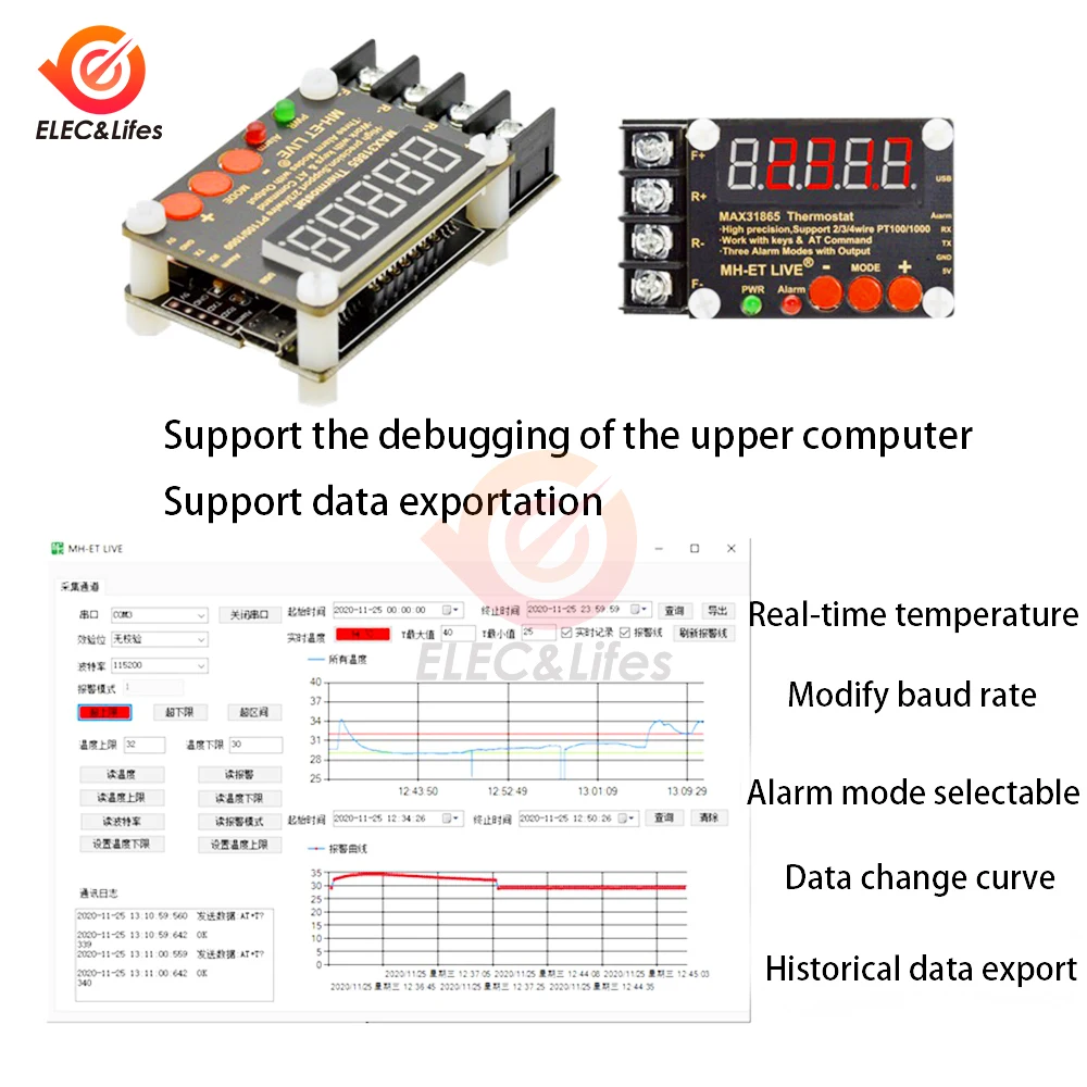 MAX31865 High Precision Isolated Temperature Collector Module PT100 Serial Port Output Upper Computer Software Debugging