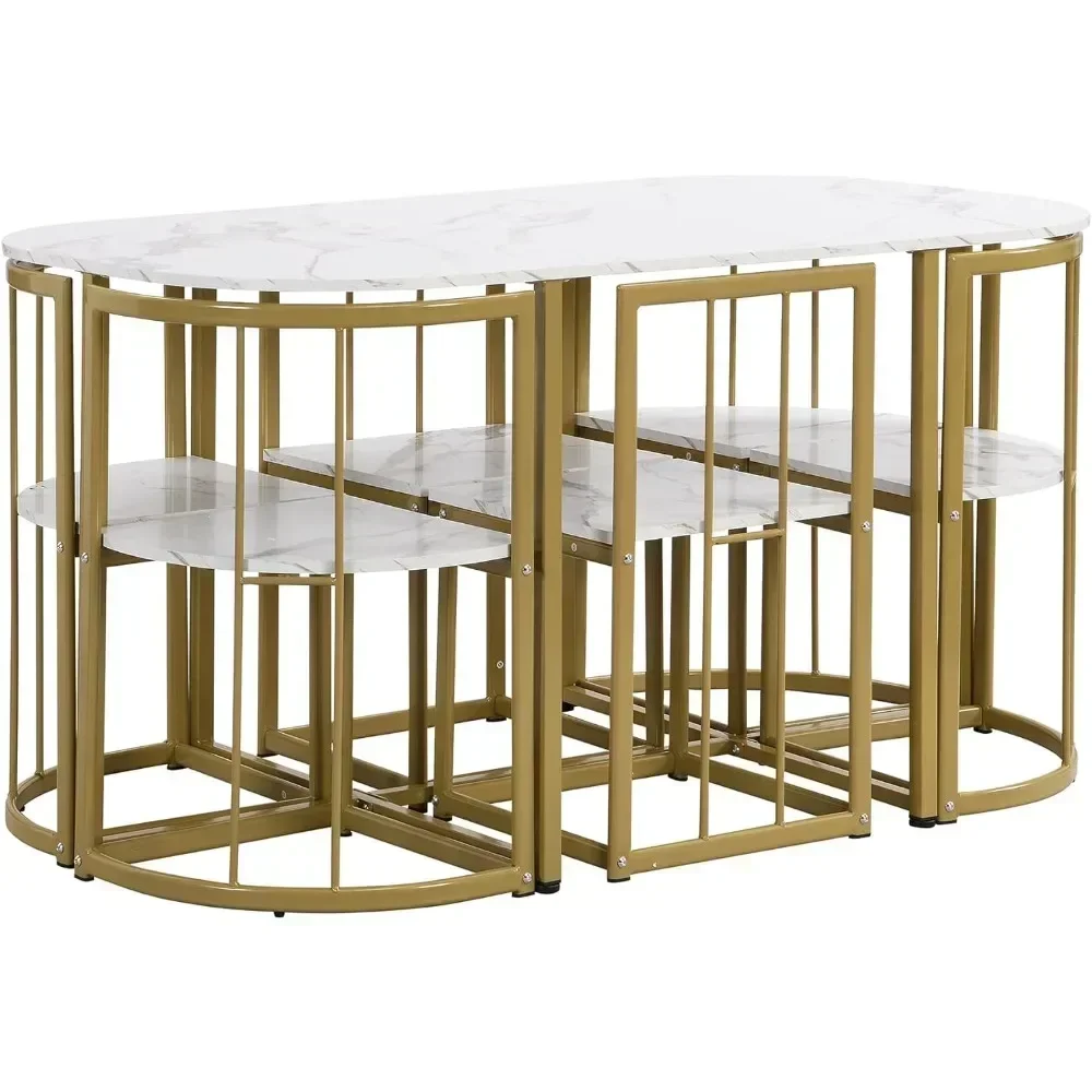 

7-piece dining table and chairs set for small spaces, faux marble kitchen table, modern style dining table set