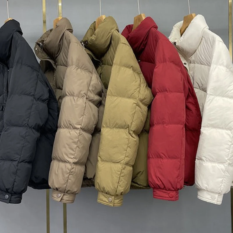 Women  Korean  Loose Fit  White Duck Down  Feather Down Jacket  Short  Jacket Warm  Standing Collar  Light Leisure Elegant Sweet