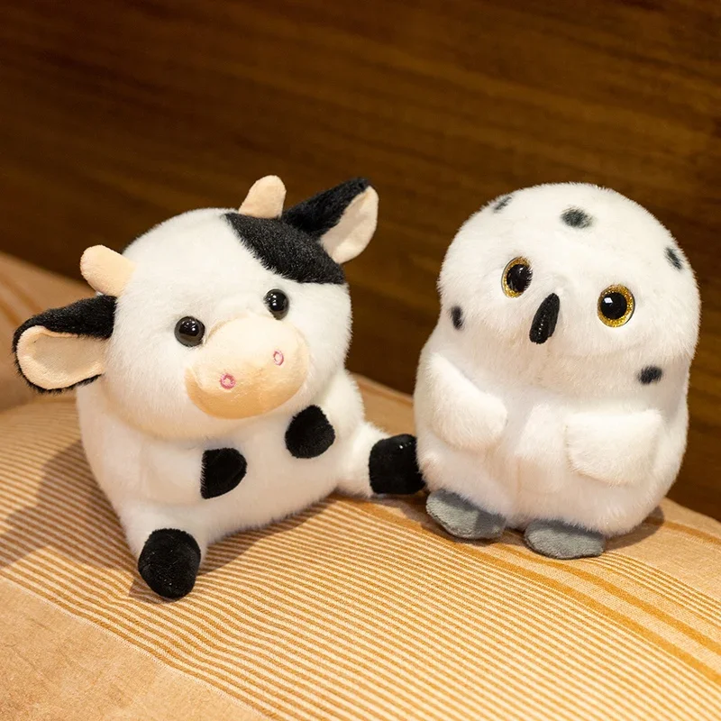Kawaii Animal Plush Toy Soft Fluffy Cow Chinchilla Snowy Owl Stuffed Doll Cute Round Shape Plushies Cuddly Pillow Birthday Gift