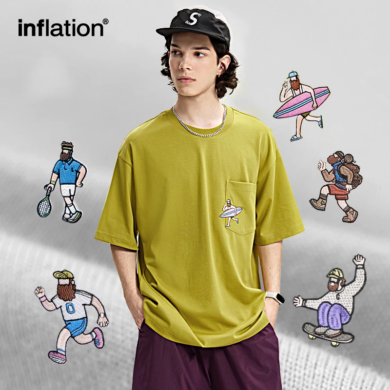 INFLATION Sports Embroidered Pocket T-Shirt Tech Fabric Cool Touch Quick-Dry Unisex Short Sleeve