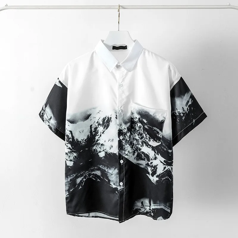 2025 style printed pattern flower shirt men's short sleeves gradually change personality floral shirt five-quarter sleeve summer