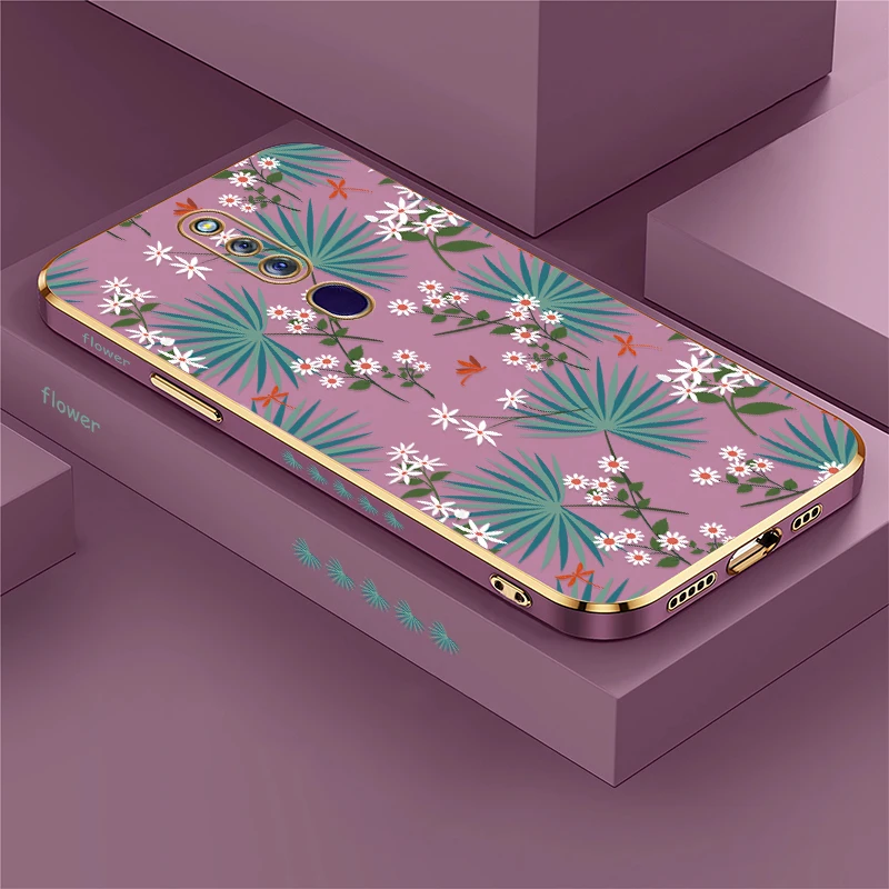 Cassa del telefono Per OPPO F29 Pro F1S F23 F21 Pro 5G F9 F19 F17 F15 F11 F5 Moda Gioventù Fiore Foglie Stampa Placcatura Copertura In Silicone