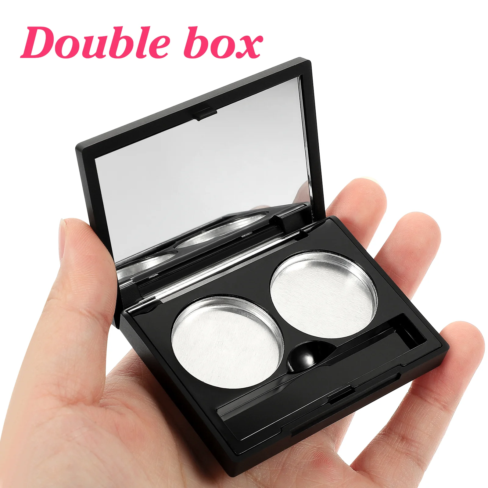 Paleta de maquillaje Caja doble Caja de almacenamiento de sombra de ojos Lápiz labial Negro