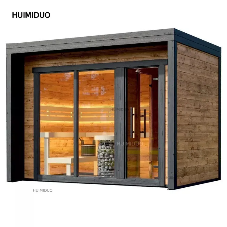 Canadian Solid Wood Large Outdoor Steam Sauna Cabin, Traditional Garden Sauna