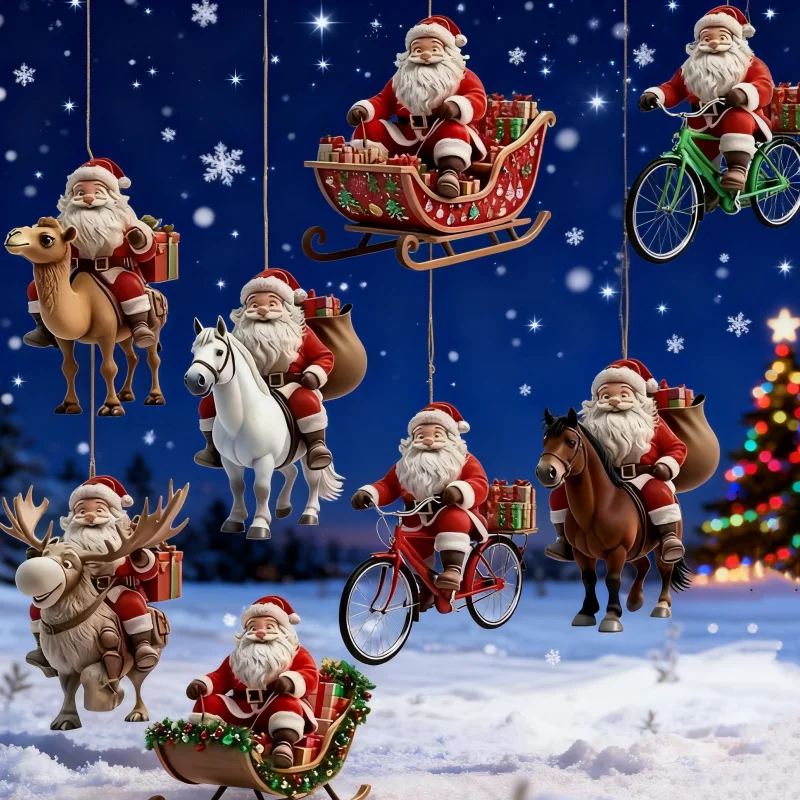 16-teiliges Set mit flachen, zweidimensionalen Weihnachtsmann-Dekorationen aus Holz, personalisierte, kreative Weihnachtsbaum-Dekorationen, Party-Dekorationen, Dekorationen für Thanksgiving, Geschenke